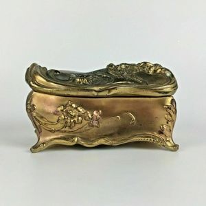 Antique Victorian Bird Flowers Jewelry Casket Box